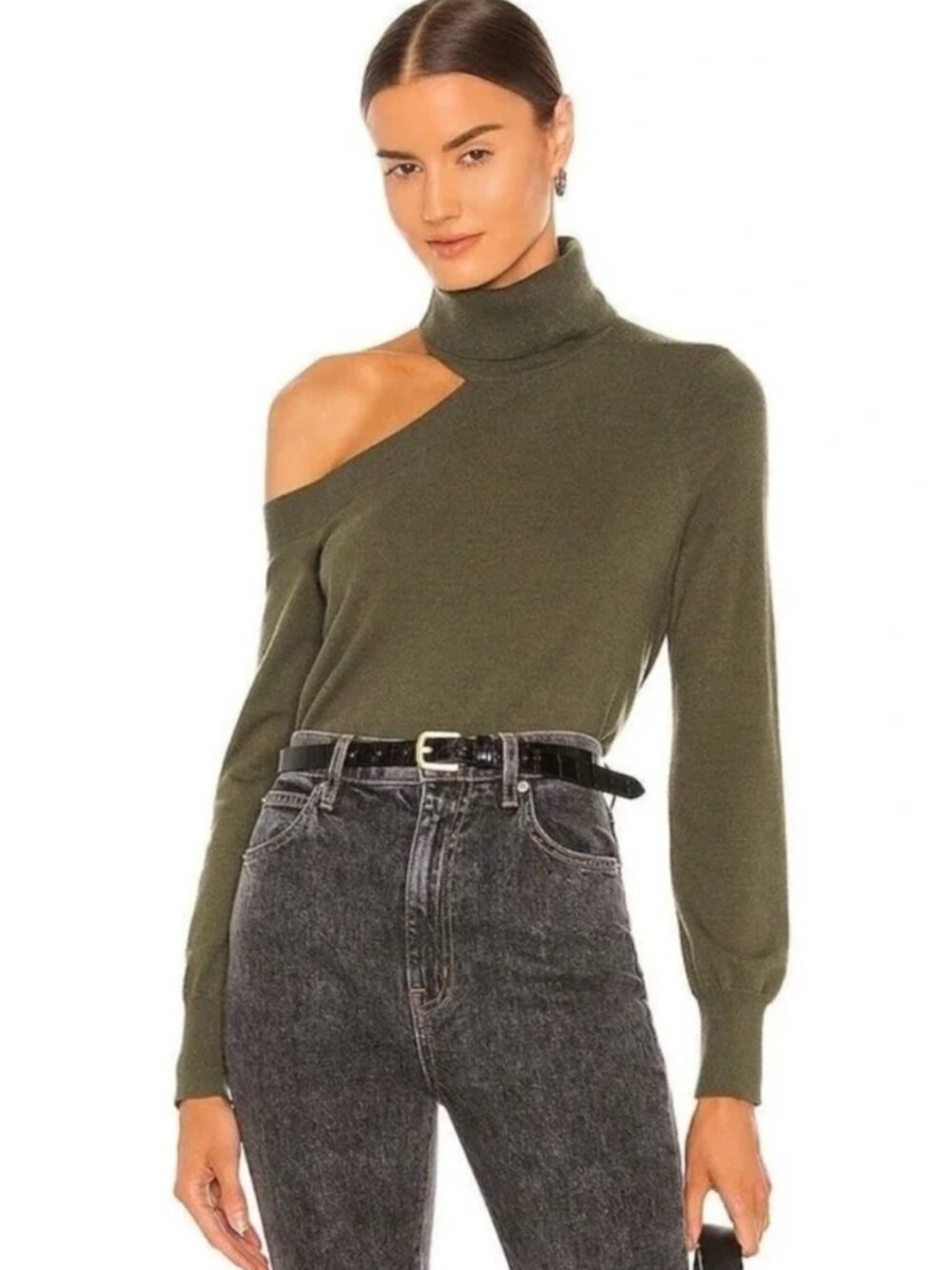 L’AGENCE Easton One Shoulder Sweater in Army - Like New